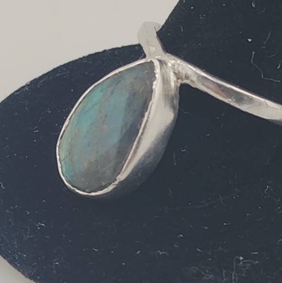LABRADORITE TEAR DROP STONE ROSE-CUT HANDMADE STERLING SILVER RING SIZE 9 - Picture 5 of 16